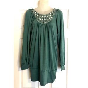 Beautiful Green Beaded Long Sleeved Tunic